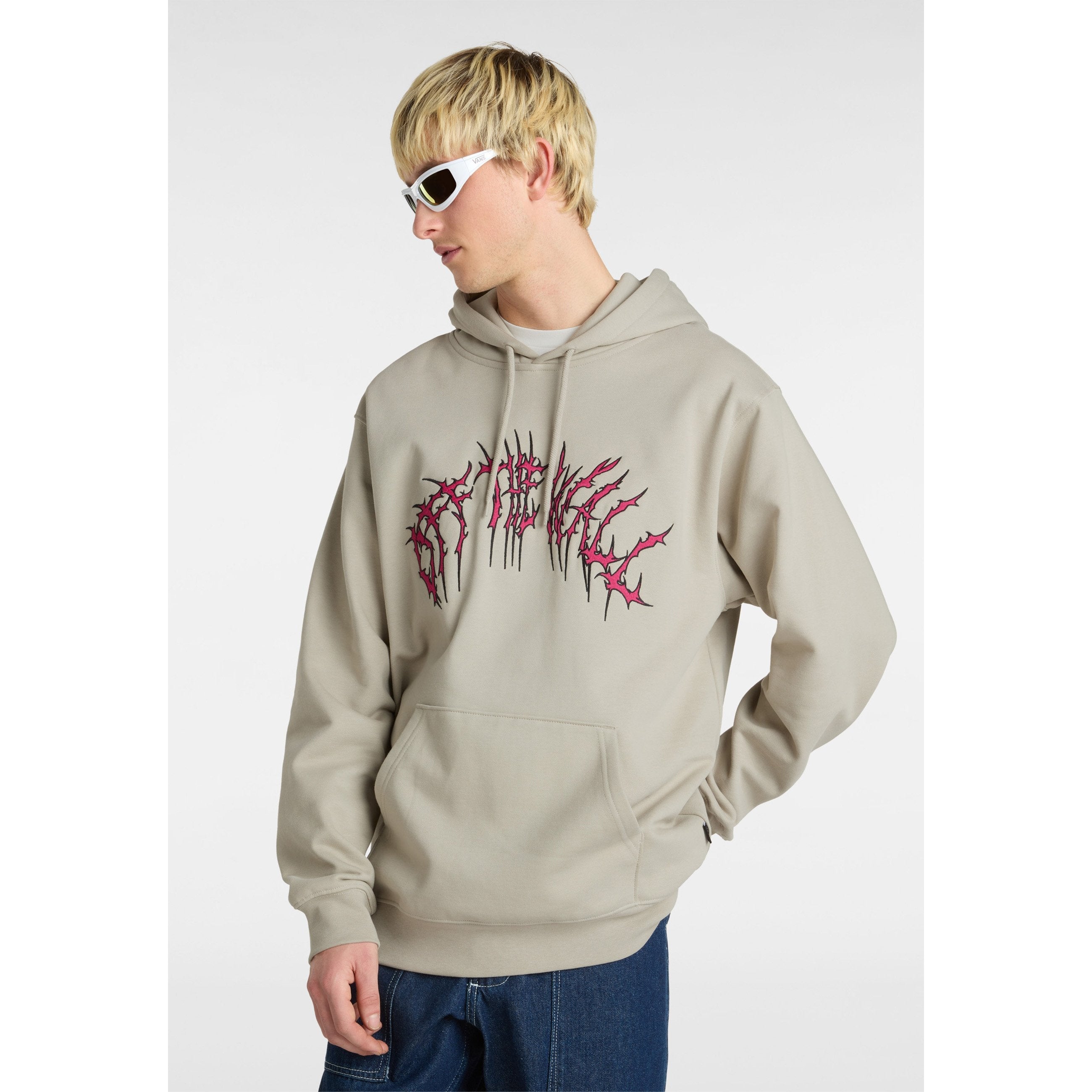 Vans Men's Metal Arch Hoodie, London Fog Beige, Embroidered Cotton